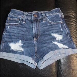 Denim Blue Hollister Distressed Women's Jean Shorts